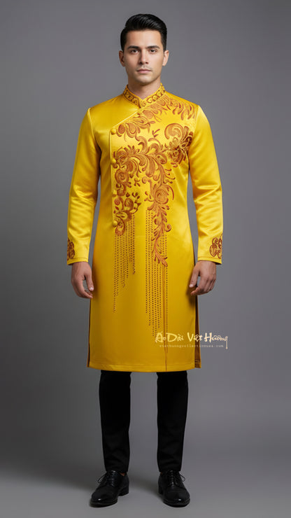 A88 - Men’s Áo Dài Gold Vẽ Tay