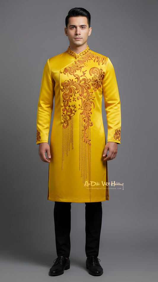 A88 - Men’s Áo Dài Gold Vẽ Tay