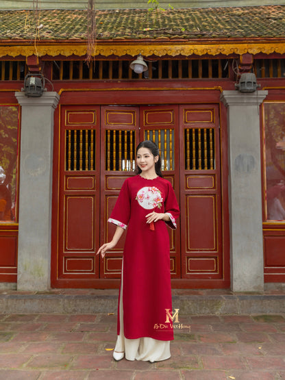 F6 - Women’s Set Áo Dài Red Kim Ngân - kèm quần (Family Áo Dài)