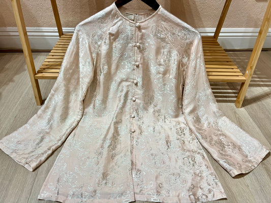 B2 - Áo Bà Ba Lụa Tơ Tằm Nha Xá Baby Pink ánh Xanh