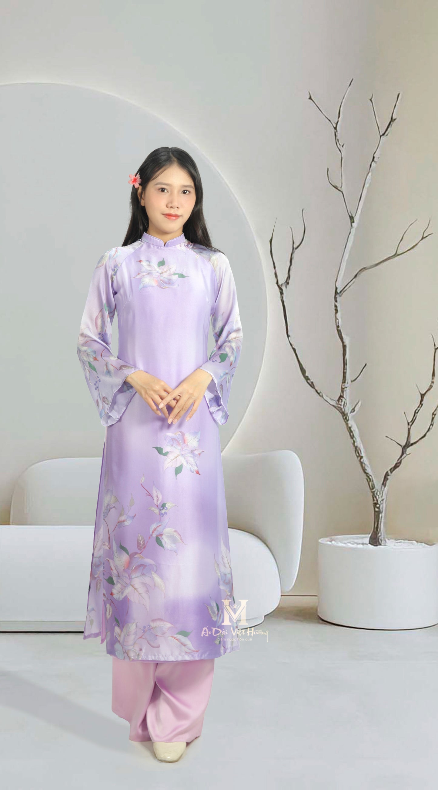 A9 - Áo Dài Khăn Dáng Suông Pastel Purple