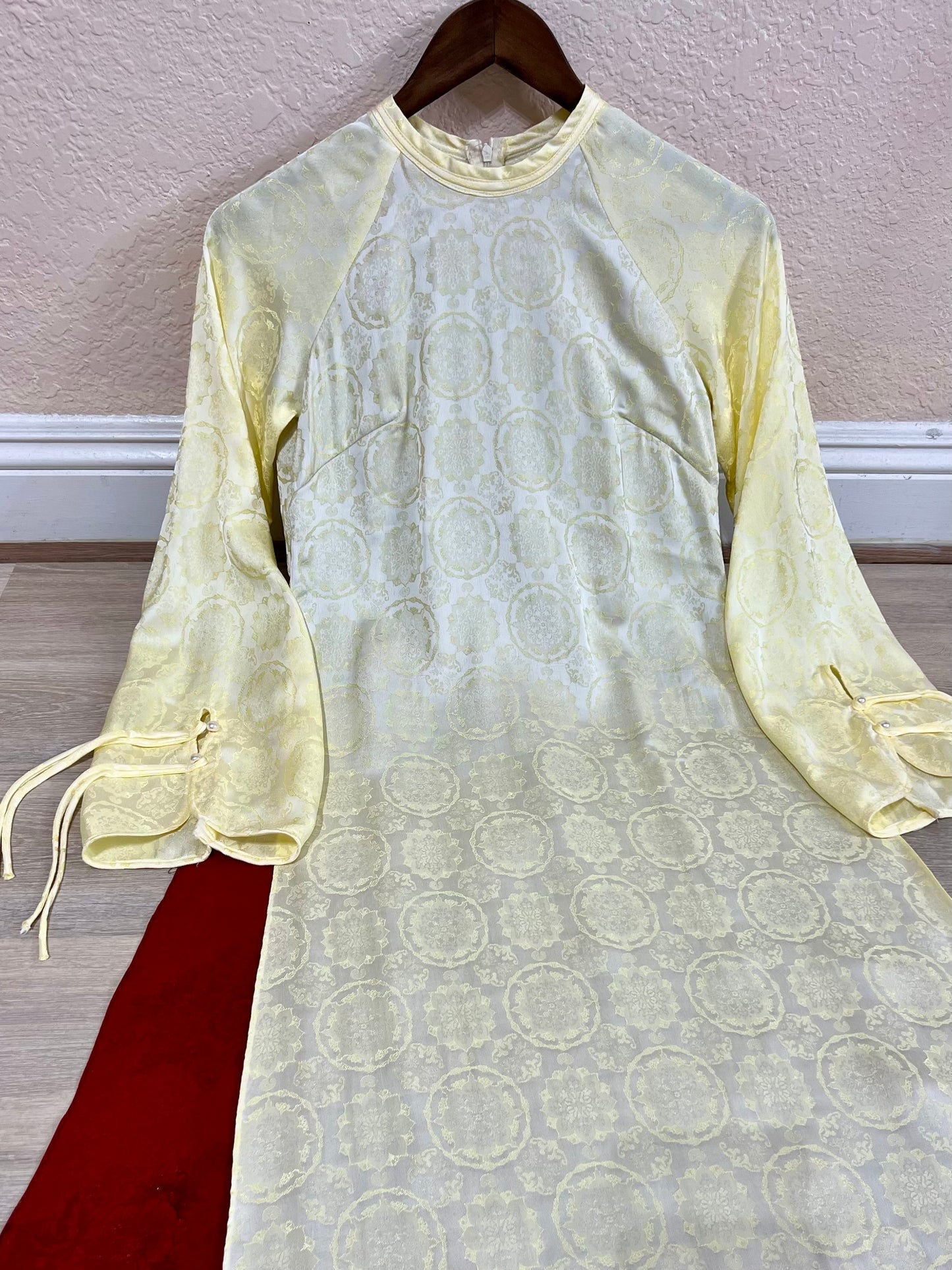 A100 - Áo Dài Gấm Vàng phối Tencel | Áo Only