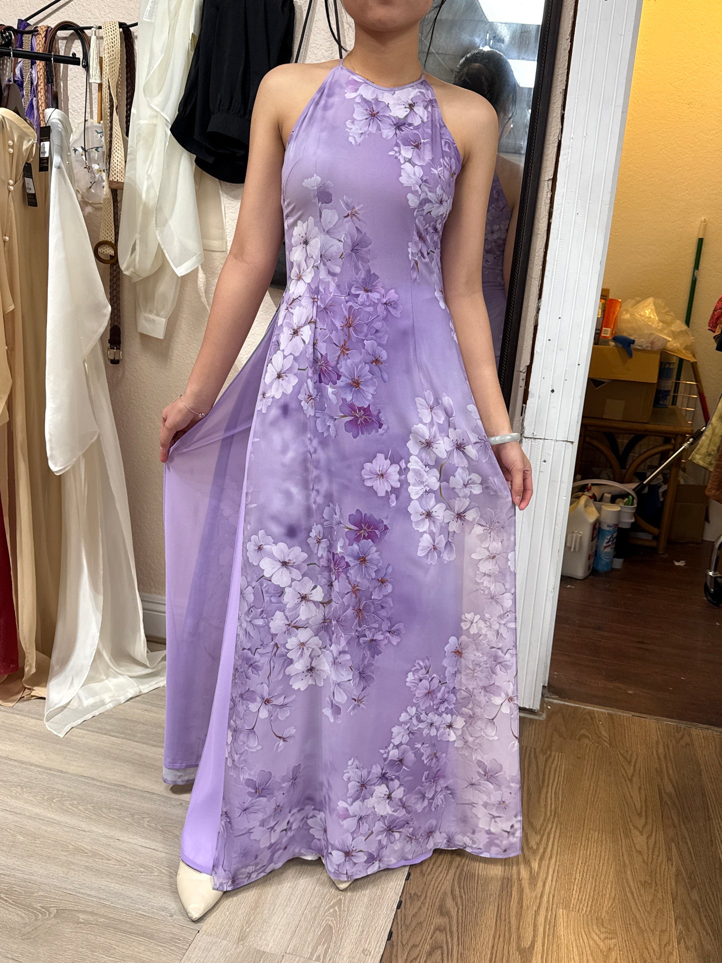 A14 - Áo Dài Yếm Chiffon 4 Tà Tím