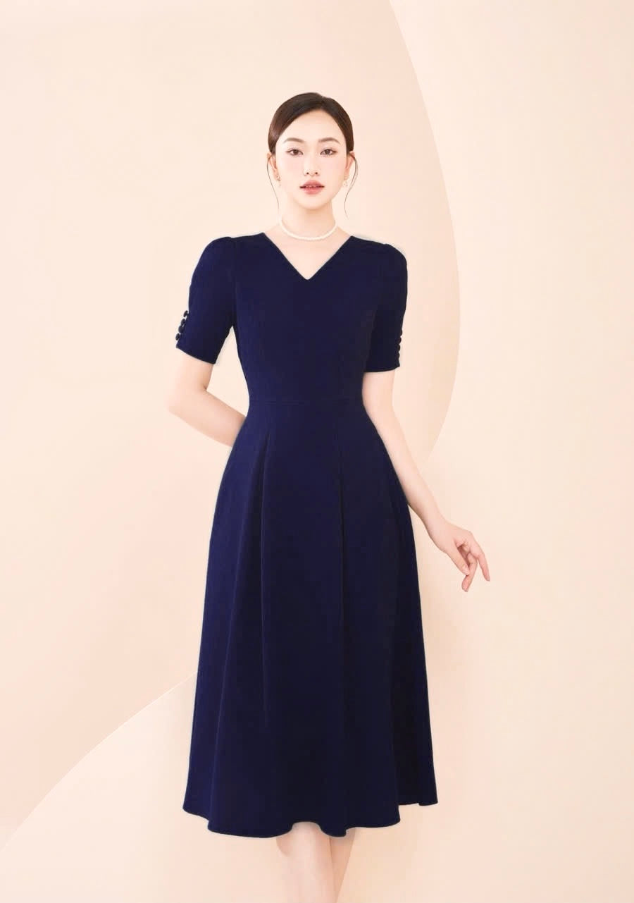 D75 - Midi Dress Solid Navy Blue