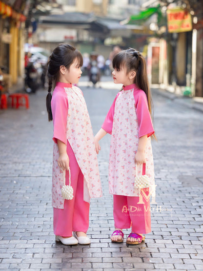 F4 - Pink Little Flowers Girl’s Set Áo Dài (Mom & Girl)