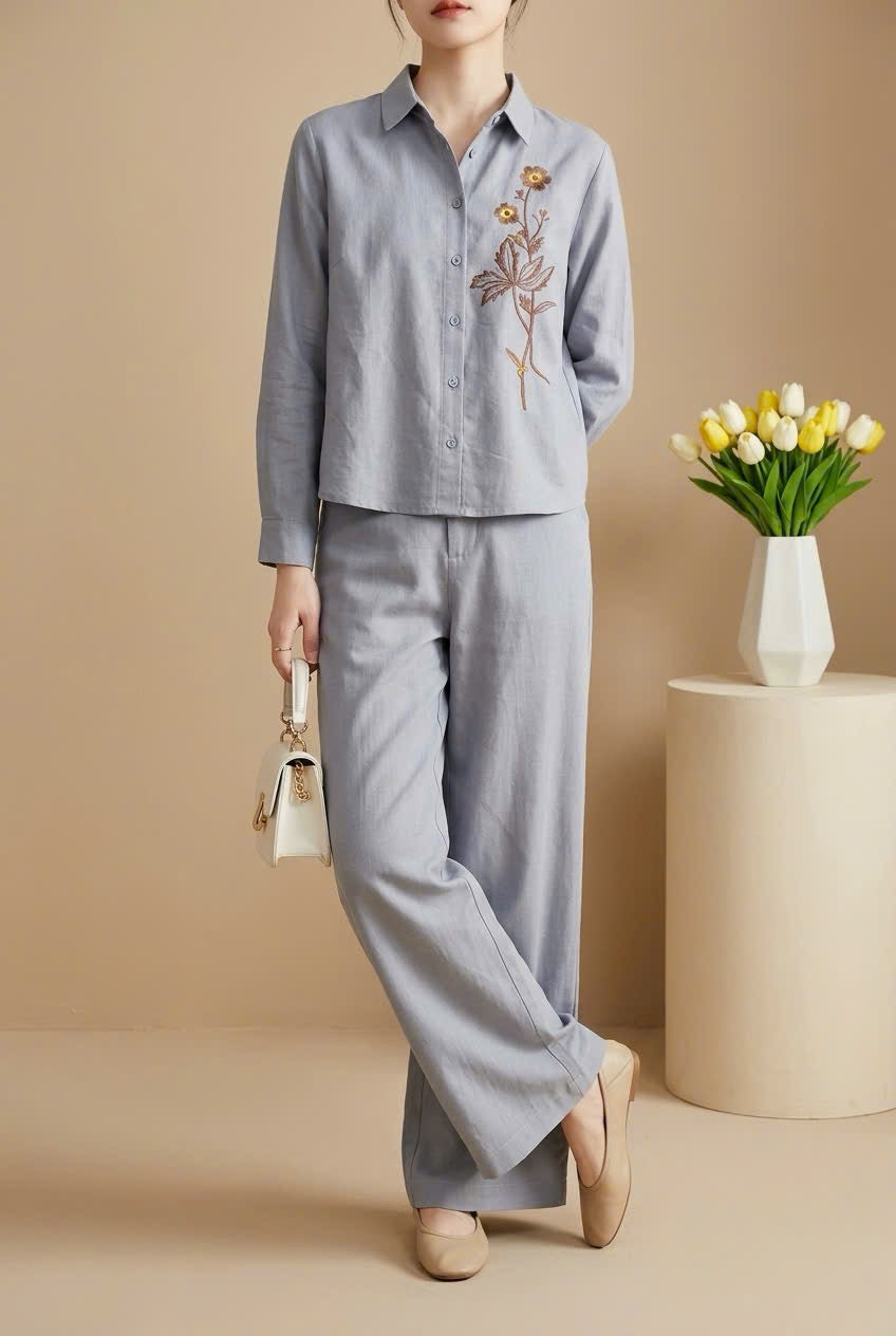 L52->59 - Set Linen Sơ Mi Thêu.
