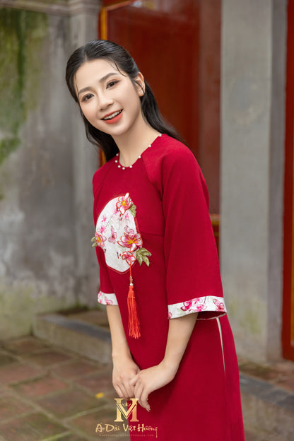 F6 - Women’s Set Áo Dài Red Kim Ngân - kèm quần (Family Áo Dài)