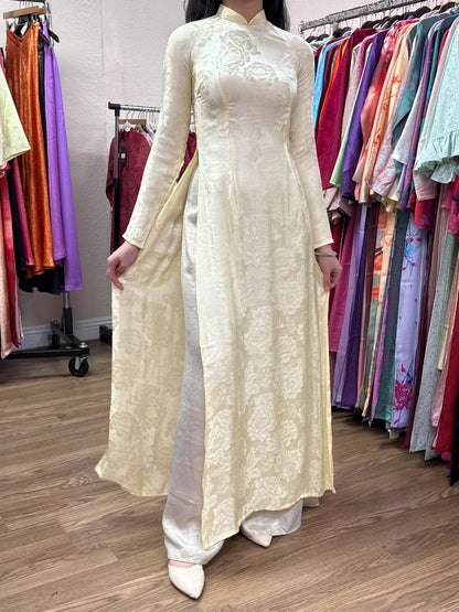 A155 - Áo Dài Lụa Tằm Vàng Mỡ Gà | Áo Only