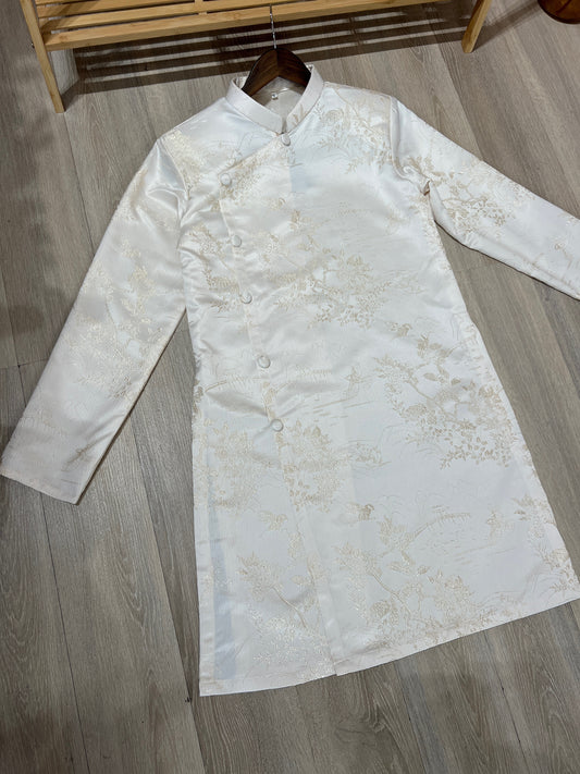 A80 - Men’s Áo Dài Gấm Trắng Kem
