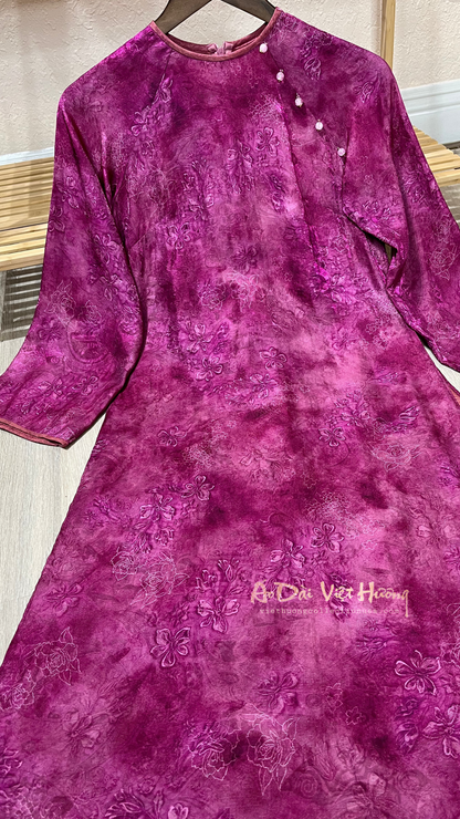 AD38 - Áo Dài Dáng Suông Tencel Mộc Lan Tím Ánh Hồng | Áo Only
