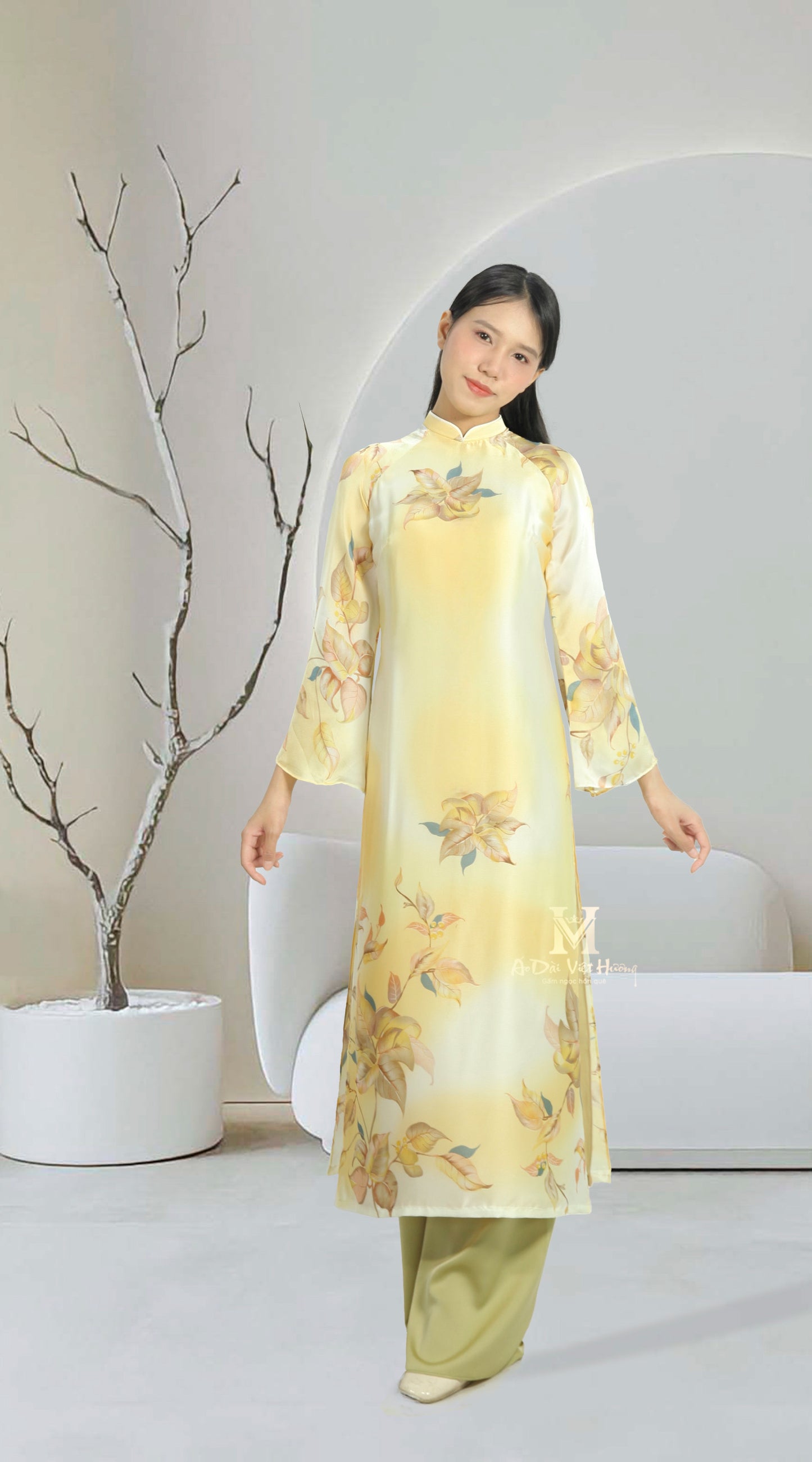 A3 - Áo Dài Khăn Dáng Suông Pastel Yellow