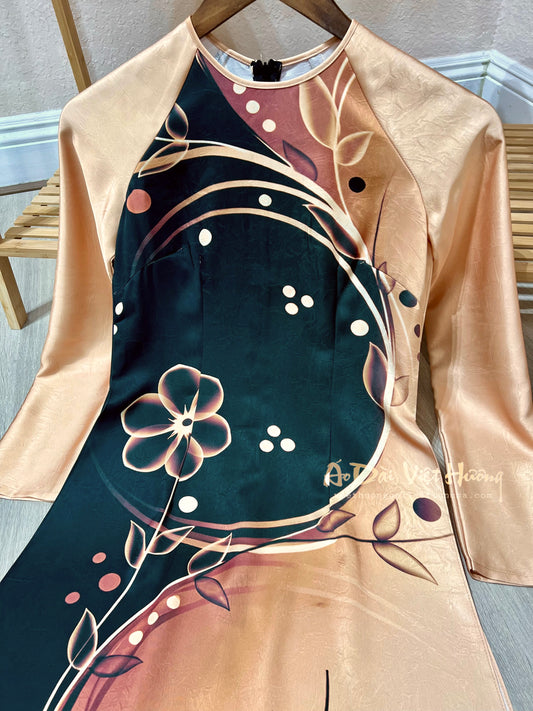 A52 - Áo Dài Lụa Tiêu Giao In Nâu/Đen