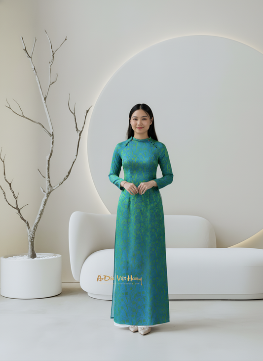 A35 - Áo Dài Gấm Tulip Cổ Yếm Cách Điệu