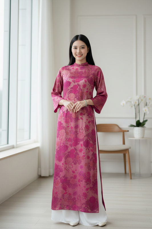 A30 - Áo Dài Suông Lụa Tiêu Giao Xà Cừ Hồng