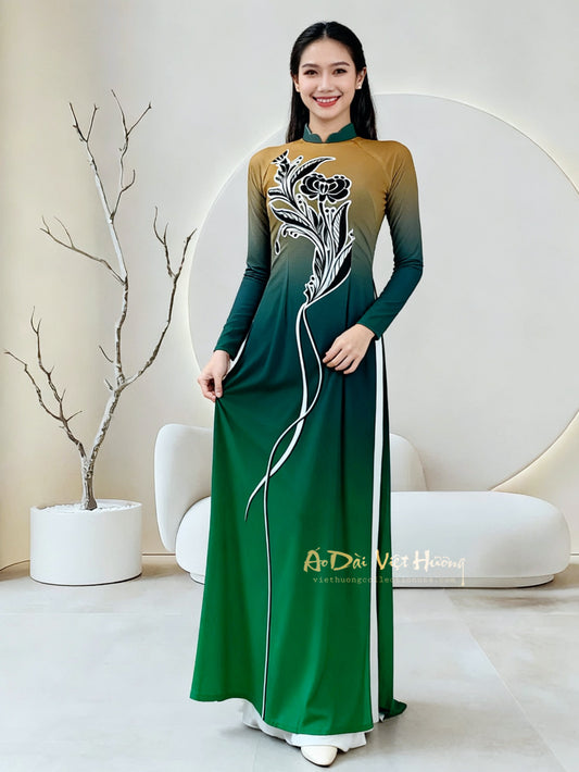 A41 - Áo Dài Voan Chiffon In 4 Tà Ombre