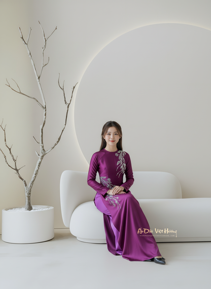 A6 - Áo Dài Lụa Valentino Design Tím Cẩm