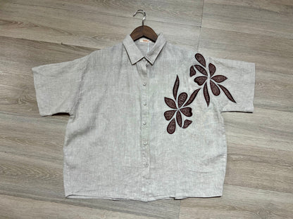 L80->82 - Áo Sơ Mi Lửng Linen Thêu