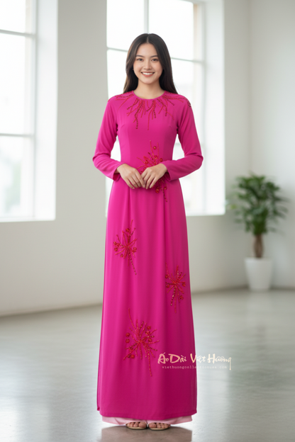 AD20 - Áo Dài Chiffon 4 Tà Thiết Kế Hồng Cánh Sen