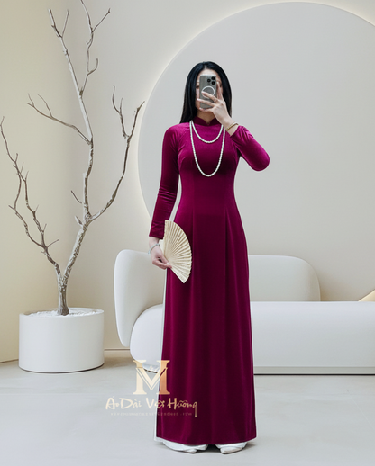 A51 - Áo Dài Nhung The Thun Purple Pink