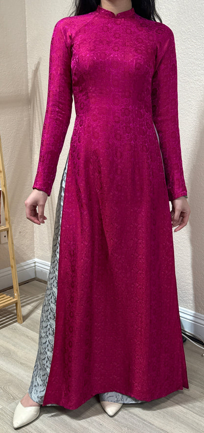 A01 - Áo Dài Truyền Thống Tơ Tằm Nha Xá hồng/đỏ