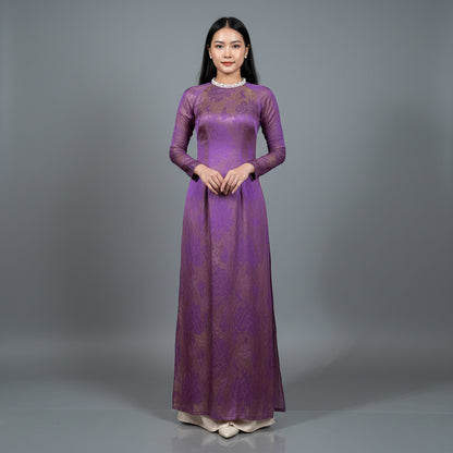 A34 - Áo Dài Tơ Tencel Tím Kết Đá