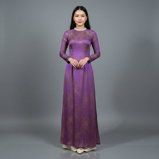 A34 - Áo Dài Tơ Tencel Tím Kết Đá