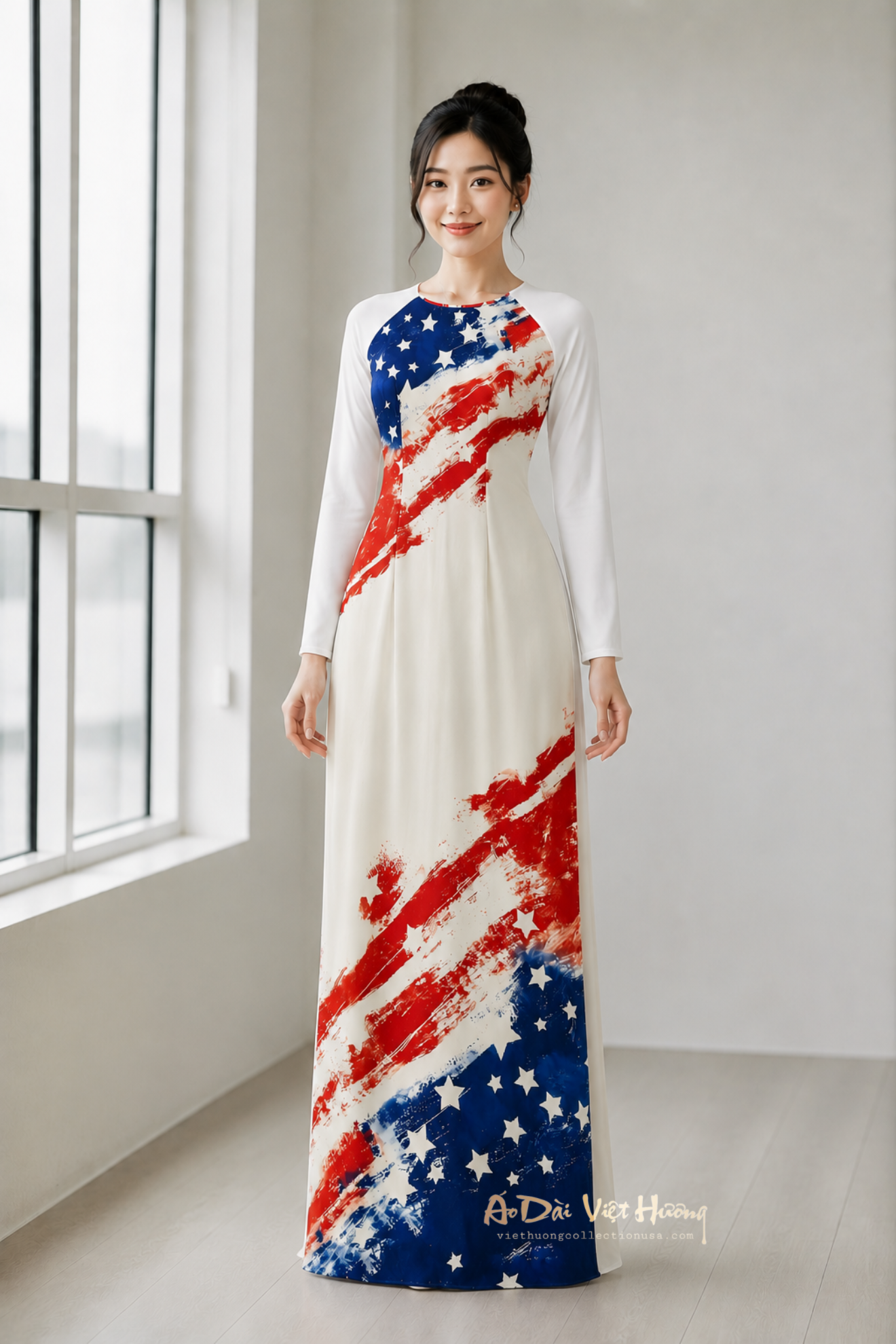 A75 - Áo Dài Chiffon 4 Tà In | Áo Only