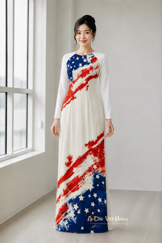 A75 - Áo Dài Chiffon 4 Tà In | Áo Only