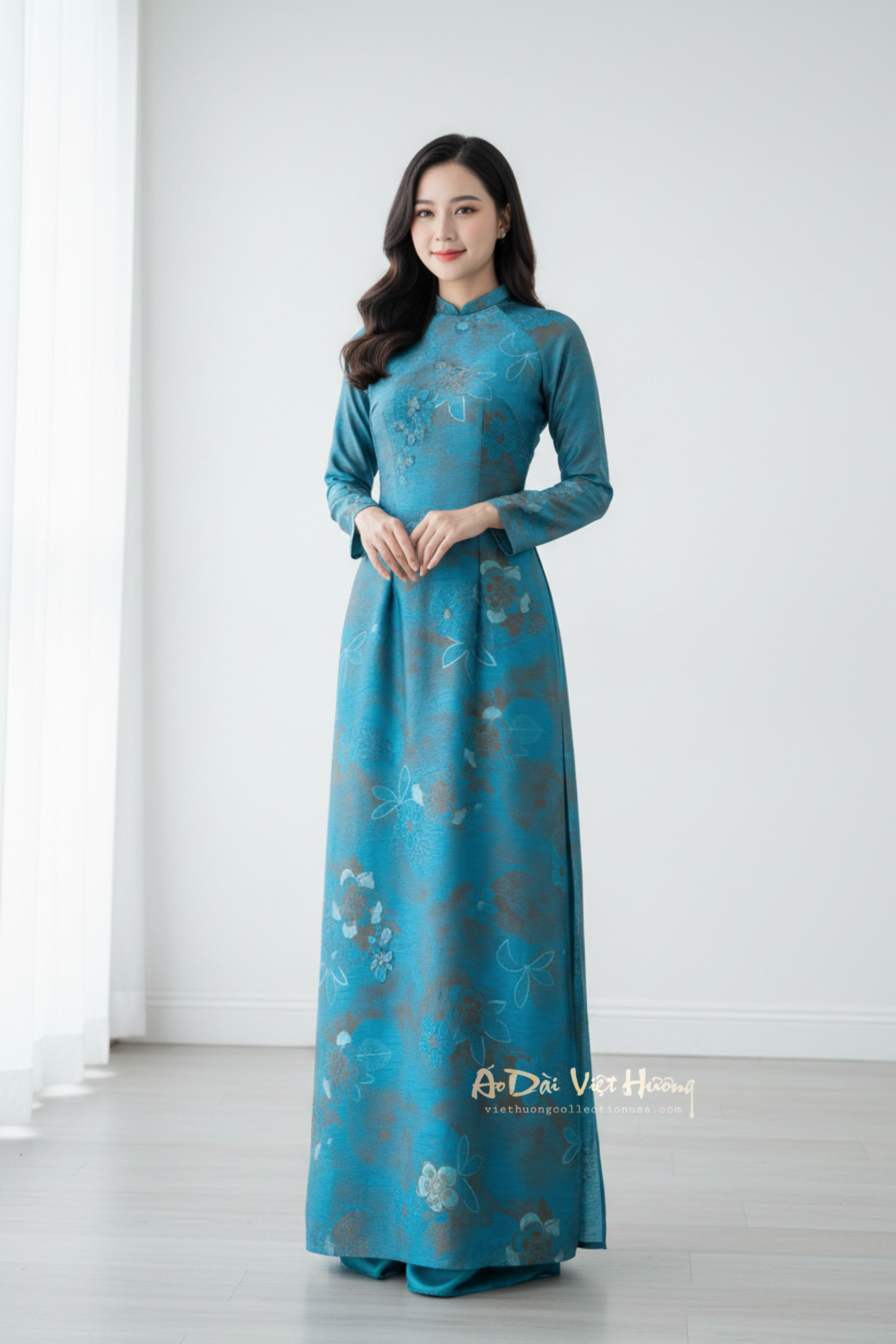 A60 - Áo Dài Lụa Tiêu Giao Blue Teal