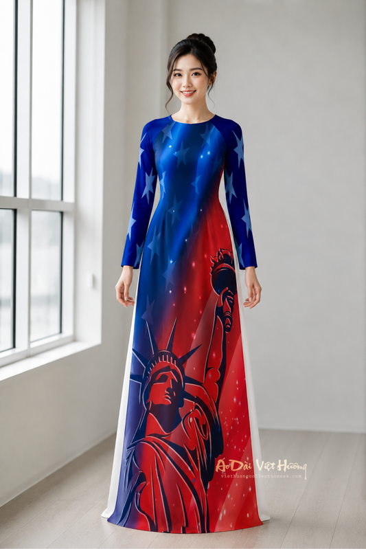 A72 - Áo Dài Chiffon 4 Tà In | Áo Only