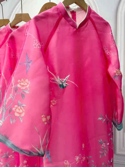 A96 - Set Áo Dài Cách Tân Hồng (kèm quần nhũ)