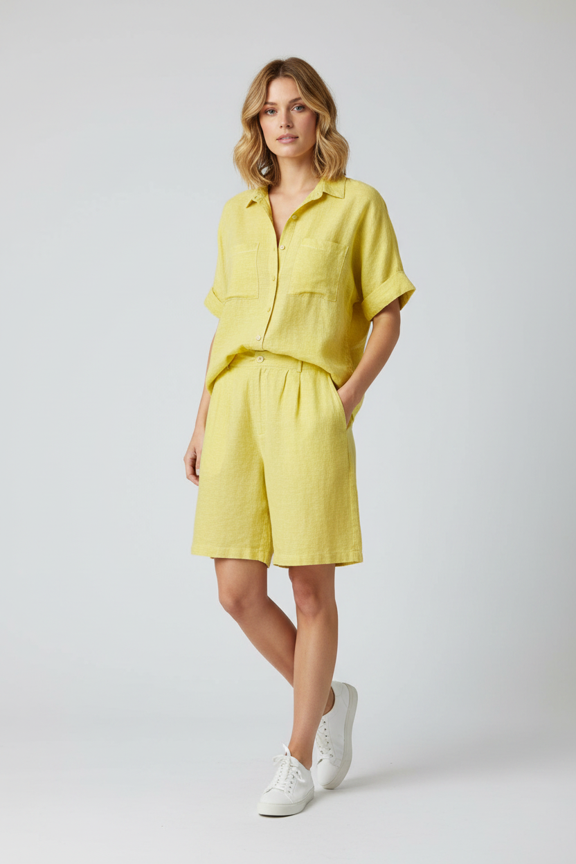 L21->27 - Set 100% Linen Short. Final sale (no return/exchange).