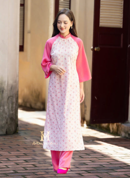 F3 - Pink Little Flowers Women’s Set Áo Dài (Mom & Girl)