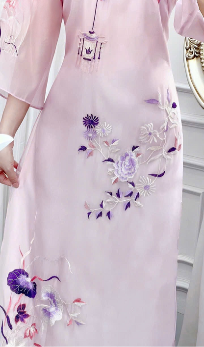 A119 - Relaxed Form Modernize Light Purple Set Áo Dài - kèm quần