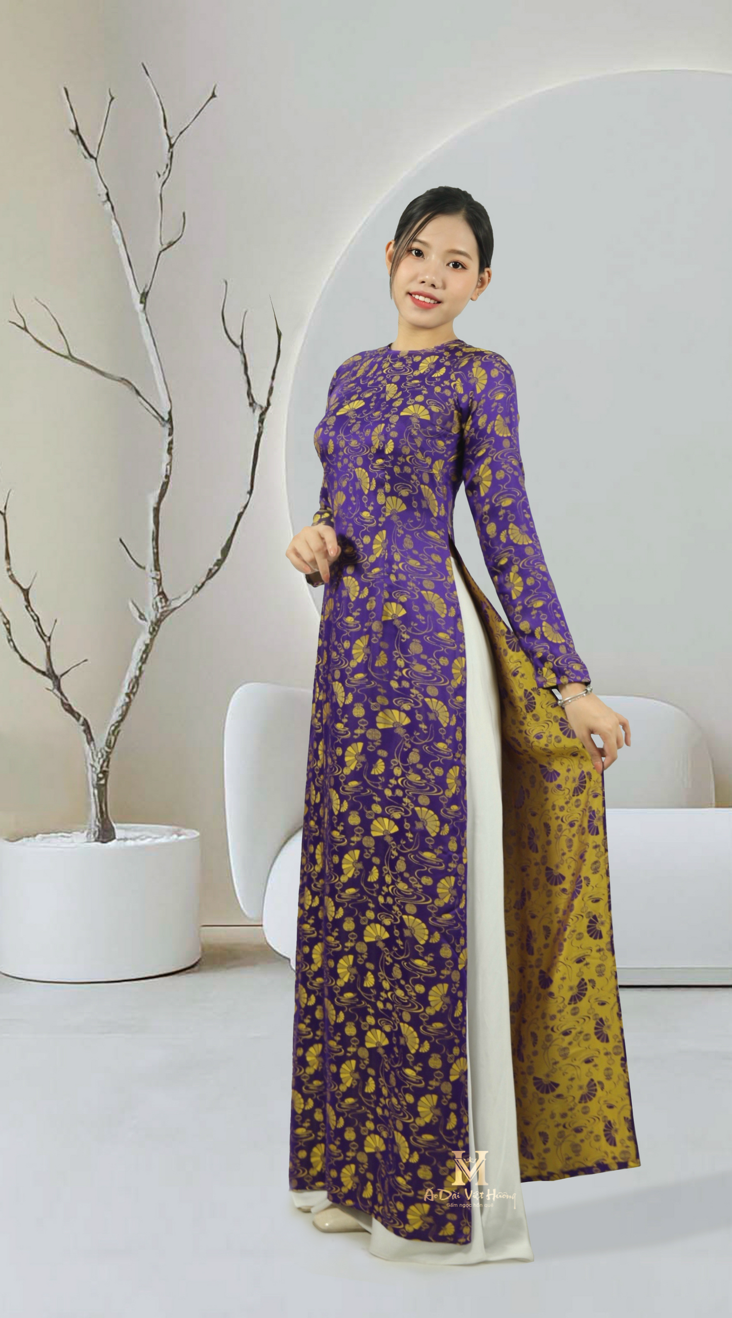 113 - Purple/Gold Thái Tuấn Phố Cổ Silk Áo Dài (Áo Dài Gấm Thái Tuấn Phố Cổ TÍm/Vàng Đồng)