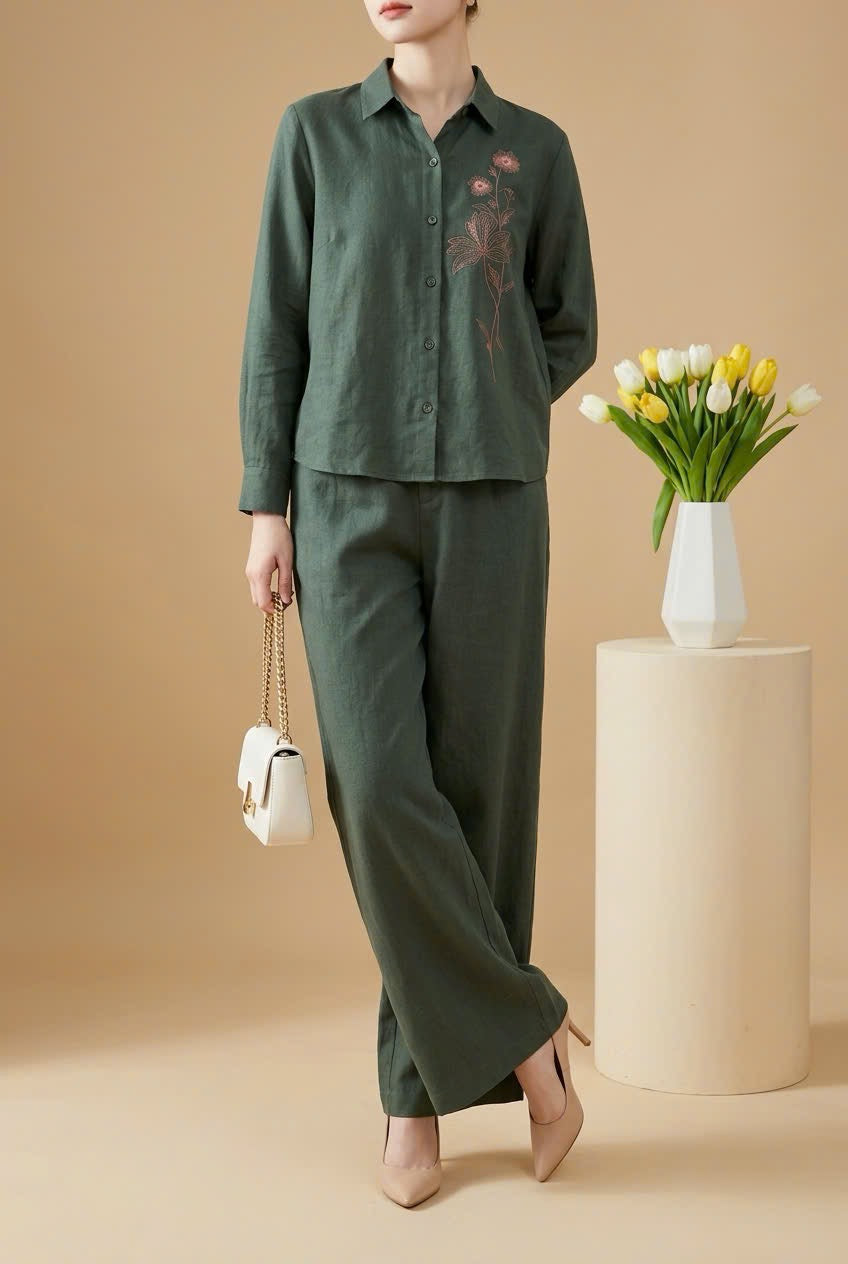 L52->59 - Set Linen Sơ Mi Thêu.