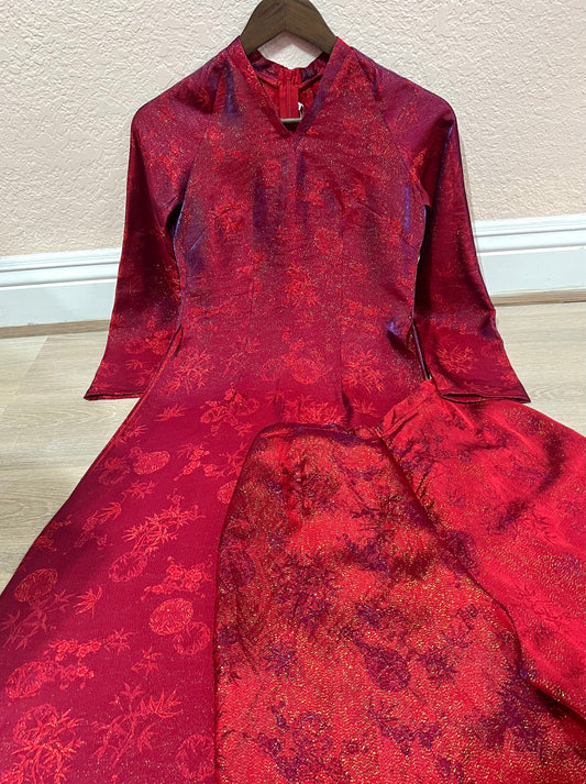 AD55 - Set Áo Dài Tơ Song Kim Red/Purple | Kèm quần