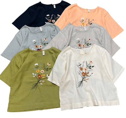L153->157 - Áo Linen Blend Thêu Hoa