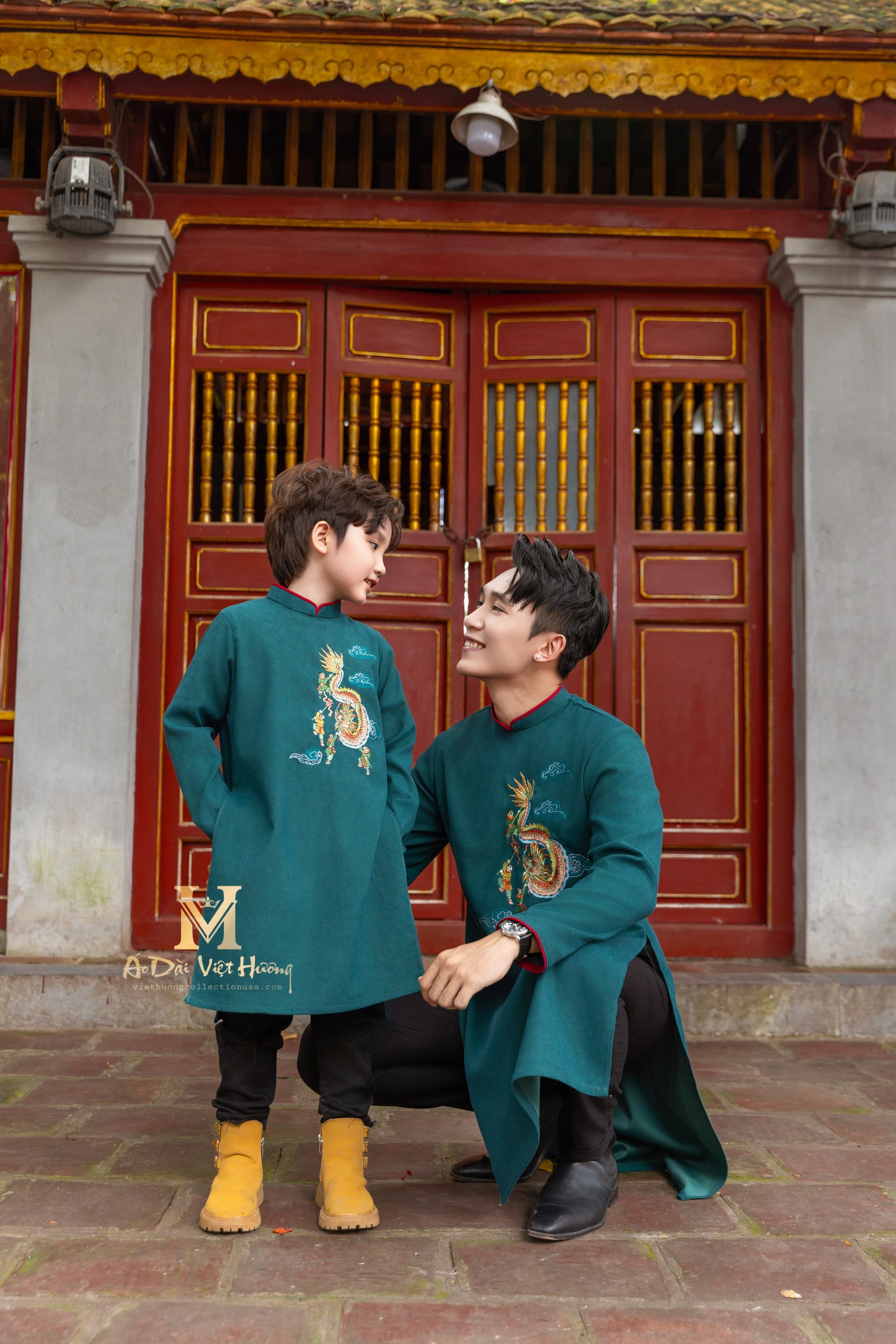 F7 - Boy’s Áo Dài Kim Ngân Blue Teal (Family Áo Dài)