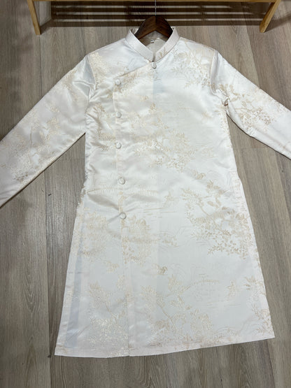 A80 - Men’s Áo Dài Gấm Trắng Kem