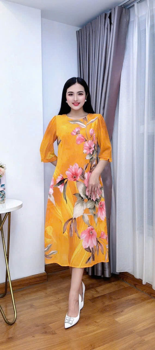 D60 - Relaxed Form Dress Yellow Orange