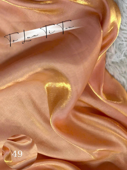 A124 - Áo Dài Tơ Titan Cam (Cổ Gợn Sóng). Final sale (no return/exchange)