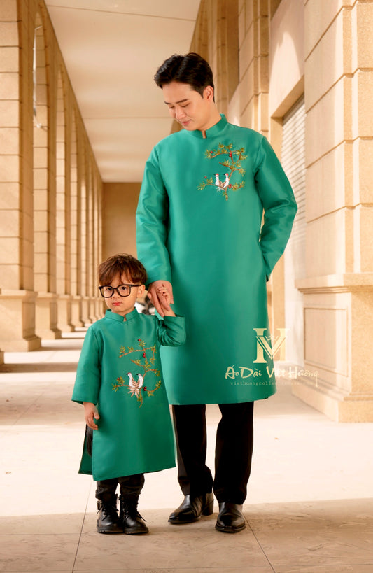 F24 - Embroidery Green Boy’s Áo Dài Thanh An (Family Áo Dài)