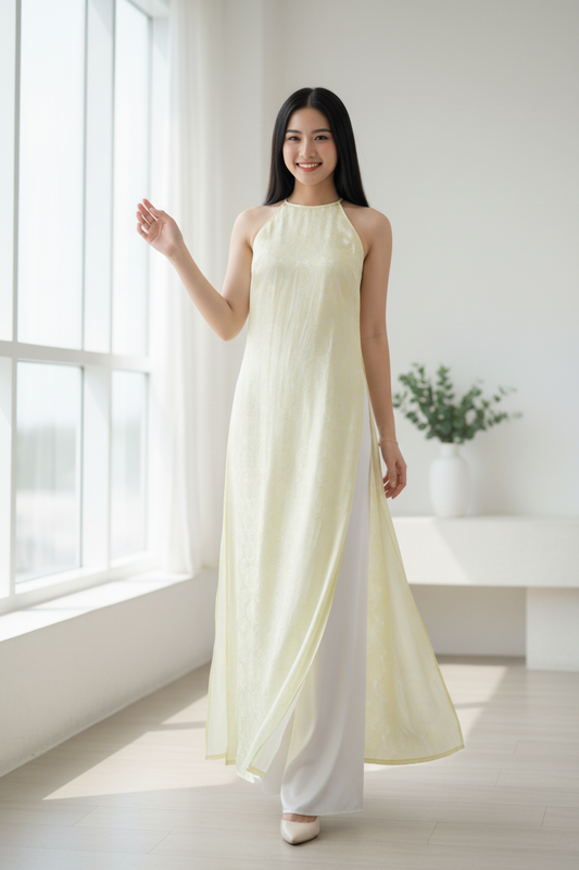 A17 - Áo Dài Yếm Gấm Lụa Vàng Mỡ Gà
