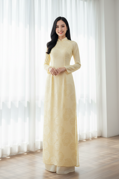 A155 - Áo Dài Lụa Tằm Vàng Mỡ Gà | Áo Only