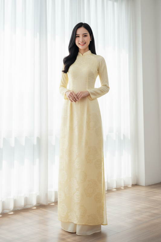 A155 - Áo Dài Lụa Tằm Vàng Mỡ Gà | Áo Only