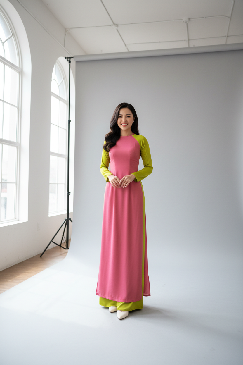 A61 - Set Áo Dài Lụa Đổi Màu (kèm quần)