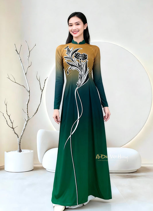 A41 - Áo Dài Voan Chiffon In 4 Tà Ombre