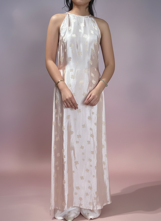 AD68 - Áo Dài Yếm Tơ Tằm Nha Xá Clover Nude. Final sale (no return/exchange)