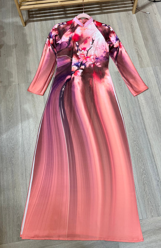 A68 - Áo Dài Lụa Tiêu Giao Hồng/Tím | Áo Only